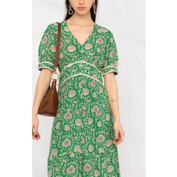 ba&sh Plume Print Midi Dress M $395 - Picture 2 of 11